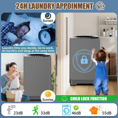 2026 NEW Veeboto Portable Washing Machine, 18.7Lbs Capacity Portable Washer with Drain Pump, 10 Wash Programs/8 Water Levels/LED Display, Full-Automatic Compact Laundry Washer for Apartment, Dorm, Home