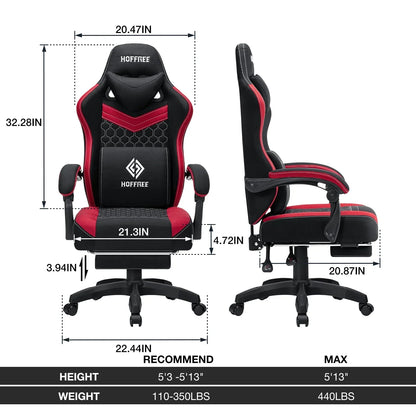 2026 NEW Hoffree Gaming Chair with Massage Fabric Office Chair with footrest for Adults, Ergonomic Gamer Chair with Headrest and Lumbar Support for Office Gaming, 440 LBS