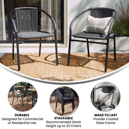 2026 NEW Emma + Oliver Indoor/Outdoor Stacking Rattan Restaurant Patio Chairs, Set of 2, Gray