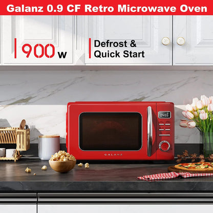 2026 NEW Galanz Retro Countertop Microwave Oven with Auto Cook & Reheat, Defrost, Quick Start Functions, Easy Clean with Glass Turntable, Pull Handle, .9 cu ft, Black