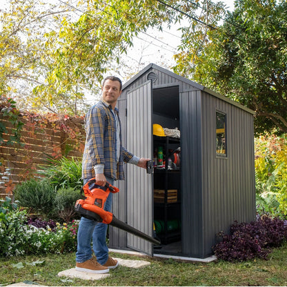2026 NEW Keter Darwin 4' x 6' Outdoor Garden Tool Storage Shed w/ Window, Graphite