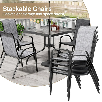 2026 NEW Pirecart 5-Piece Outdoor Patio Dining Table Set with 4 Stackable Textilene Chairs for for Patio, Lawn, Garden, Gray