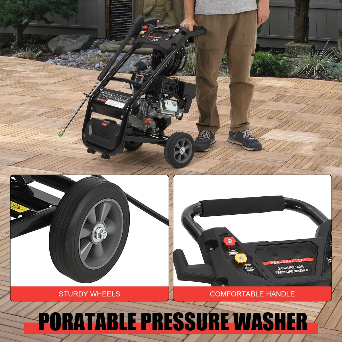2026 NEW 3600 PSI Gas Pressure Washer - 7HP Engine with Copper Pump, 5 Nozzles & 26ft Hose for Home and Auto Cleaning