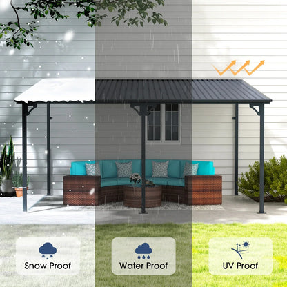 2026 NEW 8' x 10' Outdoor Pergola Gazebo, Lean to Awnings Gazebos, Heavy Duty Hard Top Metal Pergola with Roof, for Patio, Backyard, Decks, Poolside