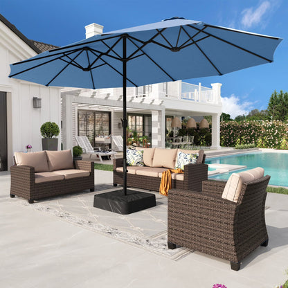 2026 NEW Alpha Joy 15ft Outdoor Patio Umbrella Extra-Large Double-Sided Garden Umbrella with Crank Handle and Base - Smoky Gray