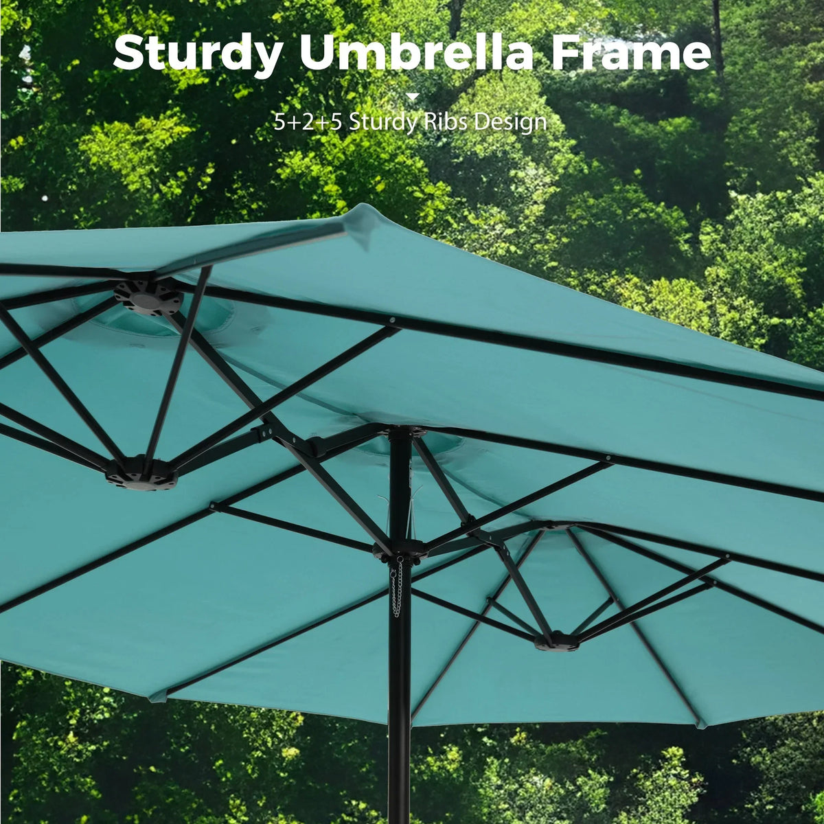 2026 NEW Alpha Joy 15ft Outdoor Patio Umbrella Extra-Large Double-Sided Garden Umbrella with Crank Handle and Base - Smoky Gray