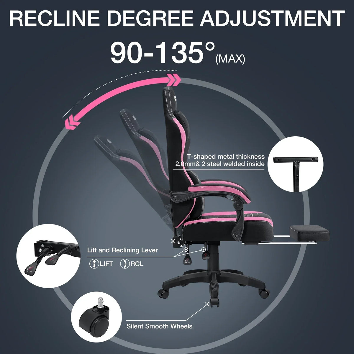 2026 NEW Hoffree Gaming Chair with Massage Fabric Office Chair with footrest for Adults, Ergonomic Gamer Chair with Headrest and Lumbar Support for Office Gaming, 440 LBS