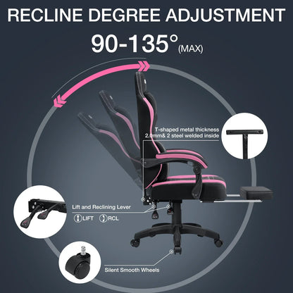 2026 NEW Hoffree Gaming Chair with Massage Fabric Office Chair with footrest for Adults, Ergonomic Gamer Chair with Headrest and Lumbar Support for Office Gaming, 440 LBS