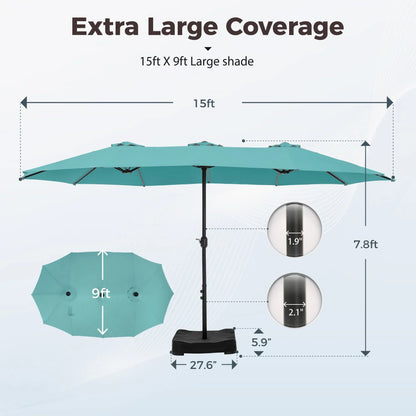 2026 NEW Alpha Joy 15ft Outdoor Patio Umbrella Extra-Large Double-Sided Garden Umbrella with Crank Handle and Base - Smoky Gray