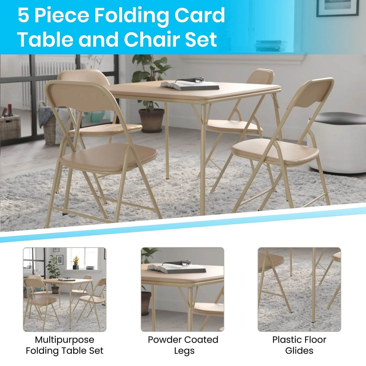 2026 NEW Emma + Oliver 5 Piece Black Folding Game Room Card Table and Chair Set