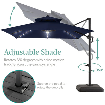 2026 NEW Best Choice Products 10x10ft 2-Tier Square Outdoor Solar LED Cantilever Patio Umbrella w/ Base Included - Tan