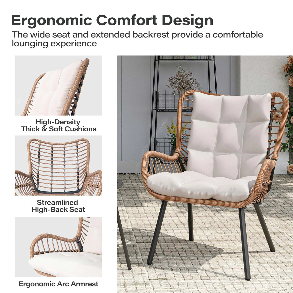 2026 NEW LAUSAINT HOME 3-Piece Patio Furniture Set, High Back Outdoor Bistro with Coffee Table & Beige Cushions for Garden or Deck