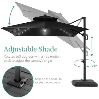 2026 NEW Best Choice Products 10x10ft 2-Tier Square Outdoor Solar LED Cantilever Patio Umbrella w/ Base Included - Tan