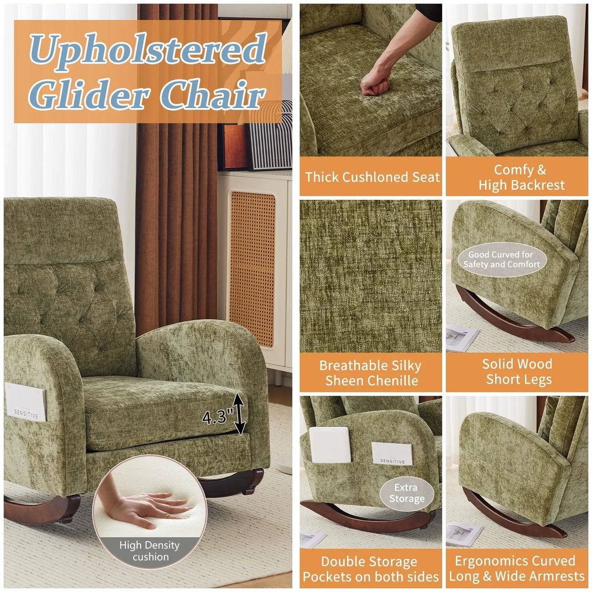 2026 NEW Ktaxon Rocking Accent Chair Glider Reading Chair Comfy Teddy Velvet Upholstered Single Sofa Rocker for Living Room, Nursery, Bedroom Beige