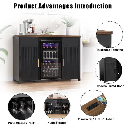 2026 NEW Coffee Bar Cabinet with Fridge Space, Mini Fridge Cabinet"Buffet Sideboard"53.2"L