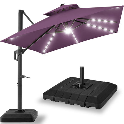 2026 NEW Best Choice Products 10x10ft 2-Tier Square Outdoor Solar LED Cantilever Patio Umbrella w/ Base Included - Tan