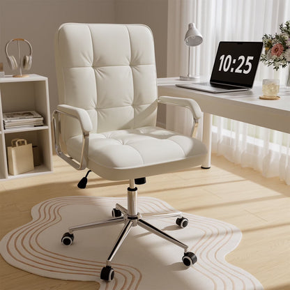 2026 NEW Solfway White Office Chair, Swivel Leather Computer Desk Chair with Wheels and Padded Arms, Executive Office Chair for Adults