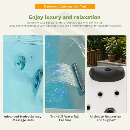 2026 NEW Patiowell 2 Person Home Spa Hot Tub for Outdoor, with 41pcs Massage Jets, LED lighting, Built-In Water Purification System, 900L, Black