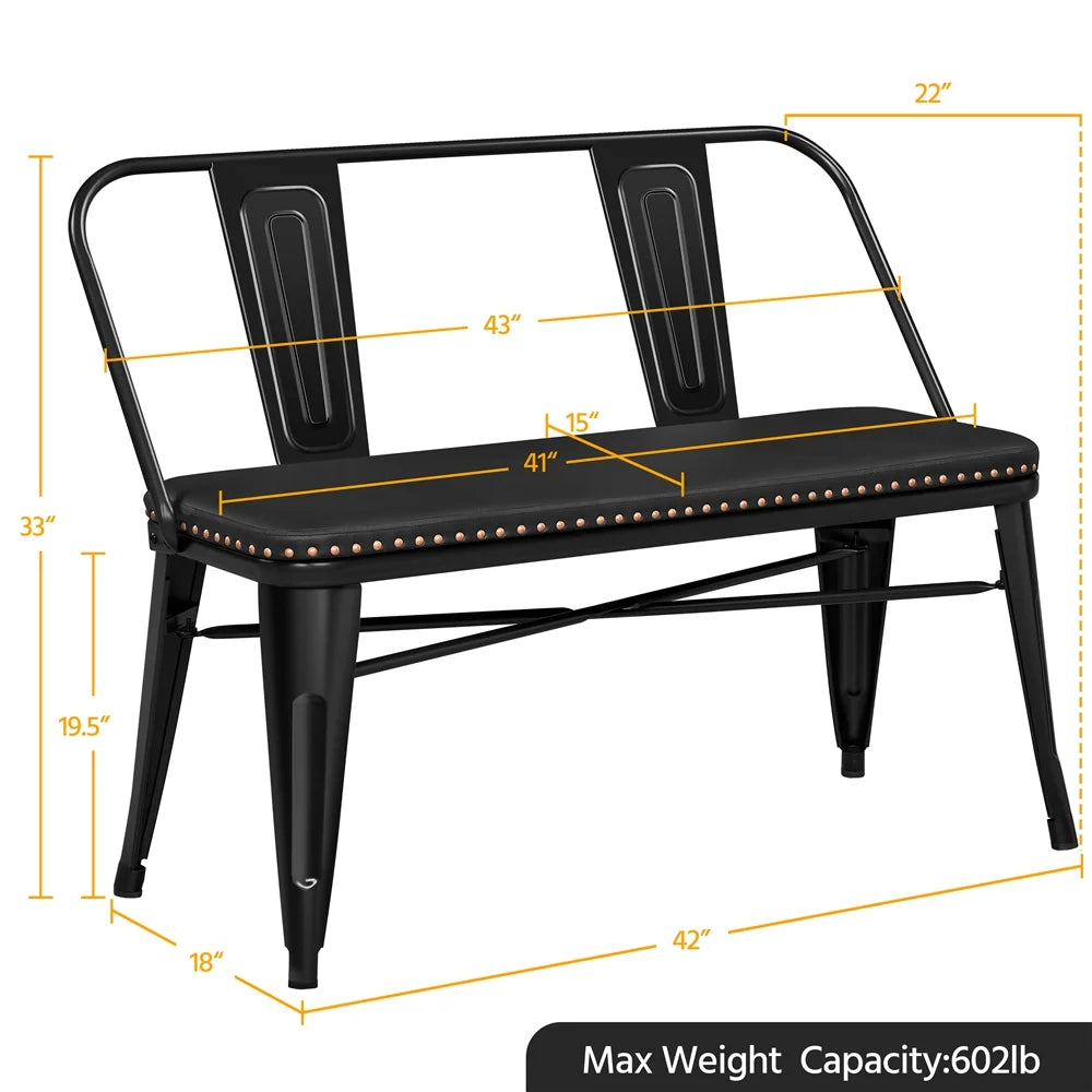 2026 NEW Yaheetech Industrial Metal Dining Bench with Upholstered Seat,Black