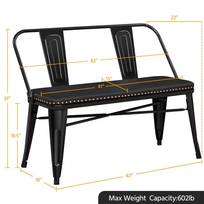2026 NEW Yaheetech Industrial Metal Dining Bench with Upholstered Seat,Black