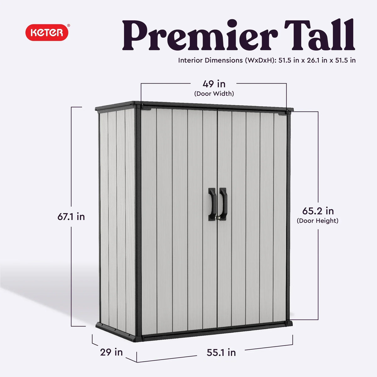 2026 NEW Keter Premier Tall Vertical Durable Resin Outdoor Storage Shed With Floor and Locking Double Doors, Grey