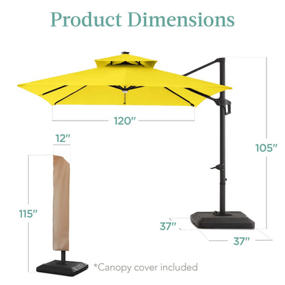 2026 NEW Best Choice Products 10x10ft 2-Tier Square Outdoor Solar LED Cantilever Patio Umbrella w/ Base Included - Tan