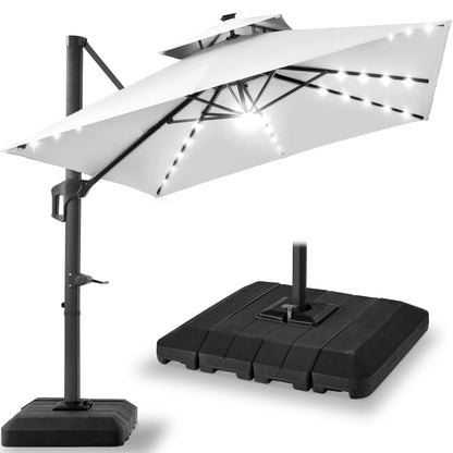2026 NEW Best Choice Products 10x10ft 2-Tier Square Outdoor Solar LED Cantilever Patio Umbrella w/ Base Included - Tan