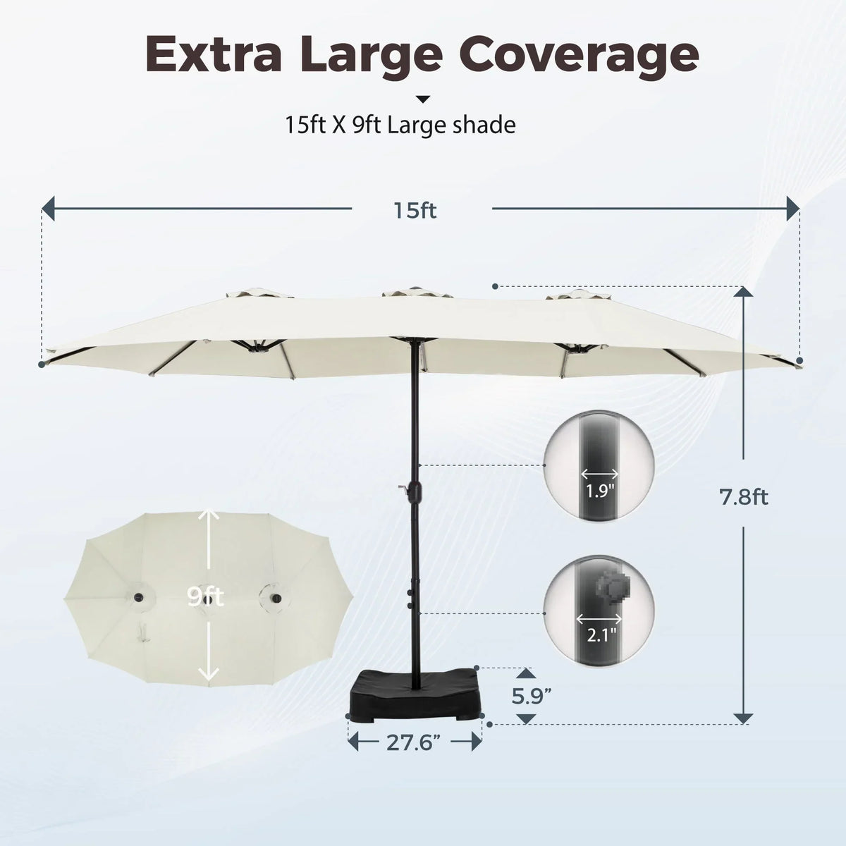 2026 NEW Alpha Joy 15ft Outdoor Patio Umbrella Extra-Large Double-Sided Garden Umbrella with Crank Handle and Base - Smoky Gray