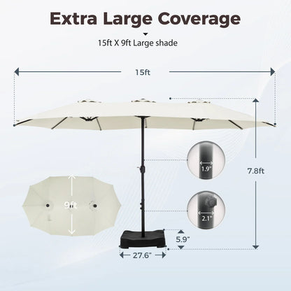 2026 NEW Alpha Joy 15ft Outdoor Patio Umbrella Extra-Large Double-Sided Garden Umbrella with Crank Handle and Base - Smoky Gray