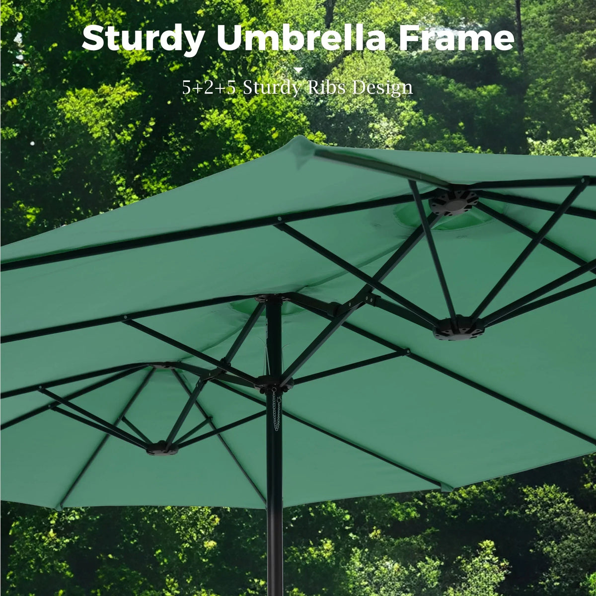 2026 NEW Alpha Joy 15ft Outdoor Patio Umbrella Extra-Large Double-Sided Garden Umbrella with Crank Handle and Base - Smoky Gray