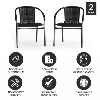 2026 NEW Emma + Oliver Indoor/Outdoor Stacking Rattan Restaurant Patio Chairs, Set of 2, Gray