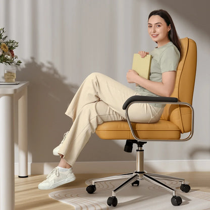 2026 NEW Solfway White Office Chair, Swivel Leather Computer Desk Chair with Wheels and Padded Arms, Executive Office Chair for Adults