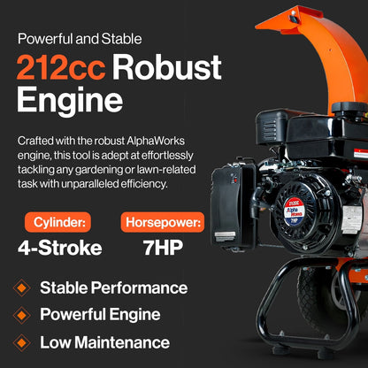 2026 NEW SuperHandy Mini Wood Chipper Shredder Mulcher Heavy Duty 7HP Compact Design 3" Inch Max Capacity