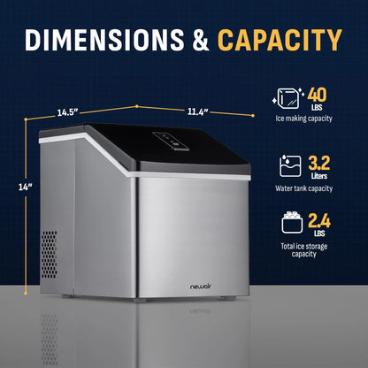 2026 NEW Newair Portable Countertop 40lb Clear Ice Maker Machine, Stainless Steel