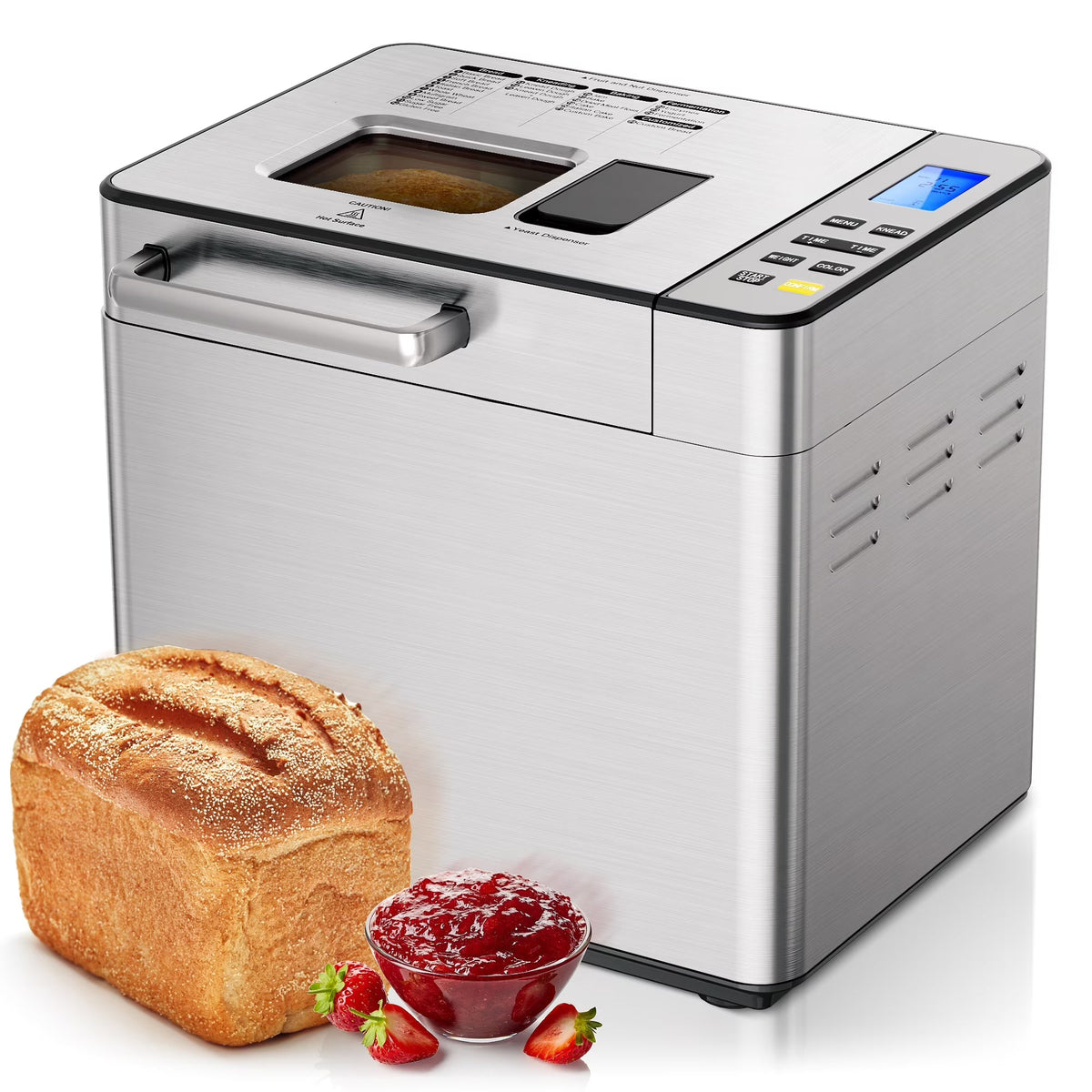 2026 NEW Simzlife 25-in-1 Bread Maker Machine, 2LB Capacity for Dough & Bread with Automatic Fruit and Nut Dispenser, Stainless Steel Construction