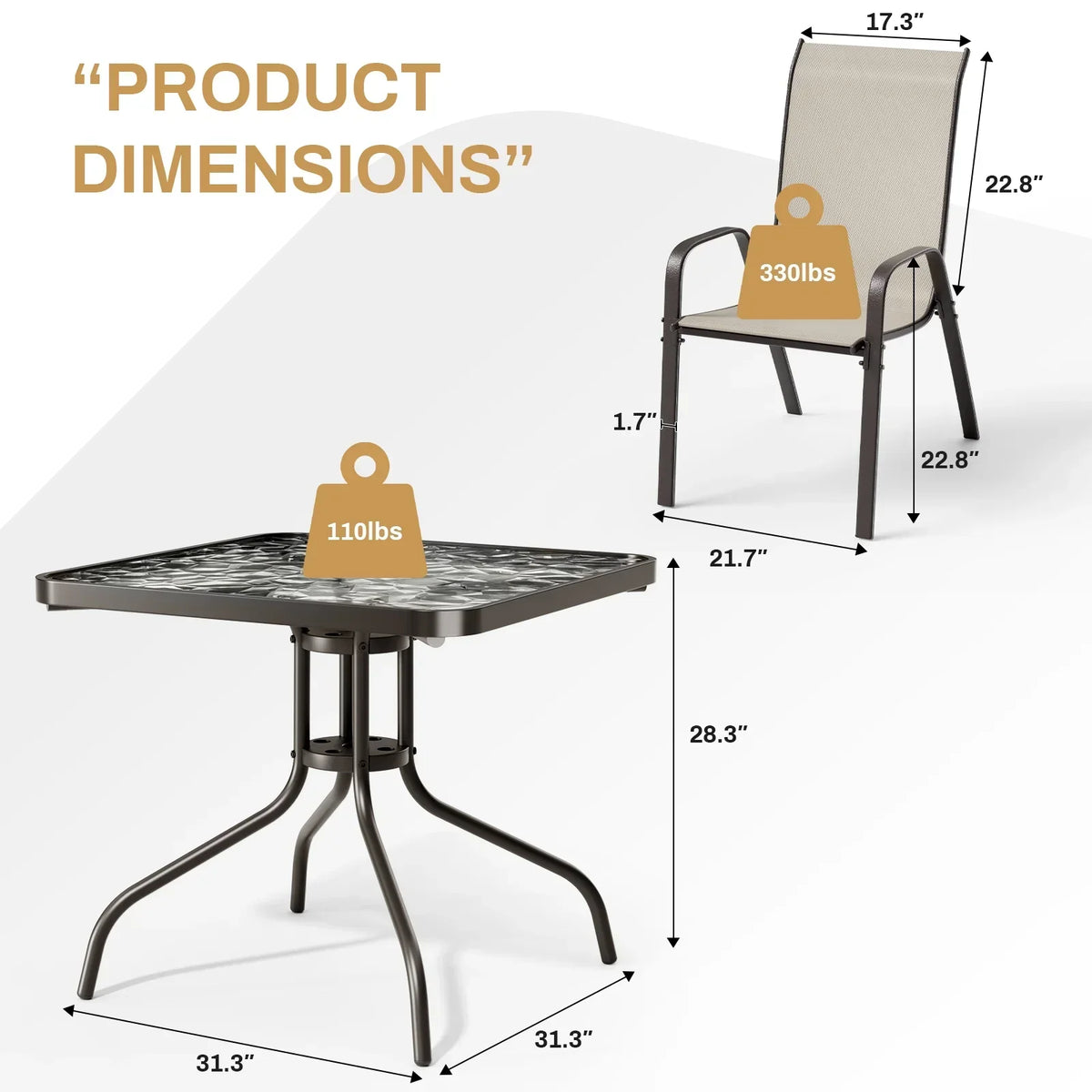 2026 NEW Pirecart 5-Piece Outdoor Patio Dining Table Set with 4 Stackable Textilene Chairs for for Patio, Lawn, Garden, Gray