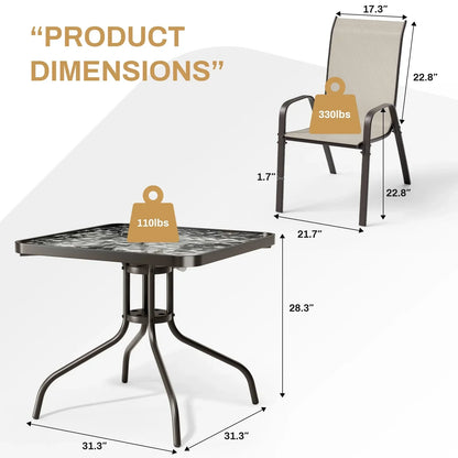 2026 NEW Pirecart 5-Piece Outdoor Patio Dining Table Set with 4 Stackable Textilene Chairs for for Patio, Lawn, Garden, Gray