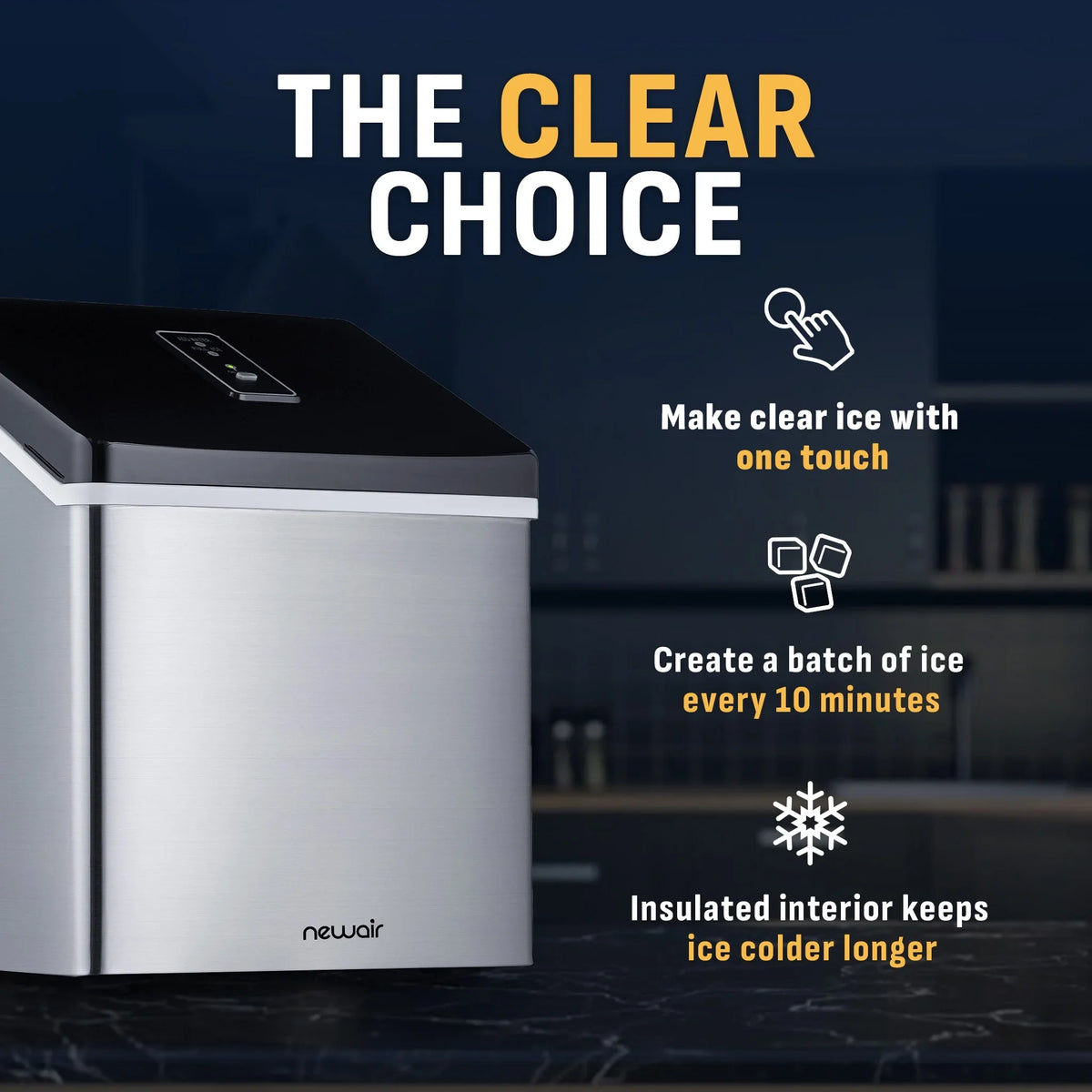 2026 NEW Newair Portable Countertop 40lb Clear Ice Maker Machine, Stainless Steel