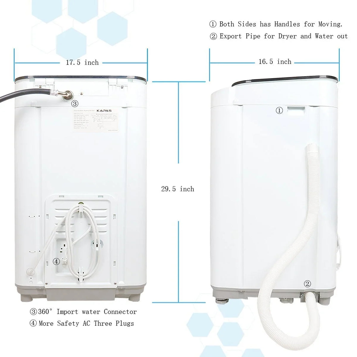 2026 NEW Compact Washing Machine, KAPAS Fully Automatic 2-in-1 Washer & Dryer Machine with 8 lbs. Capacity Top Load Tub Washer in White