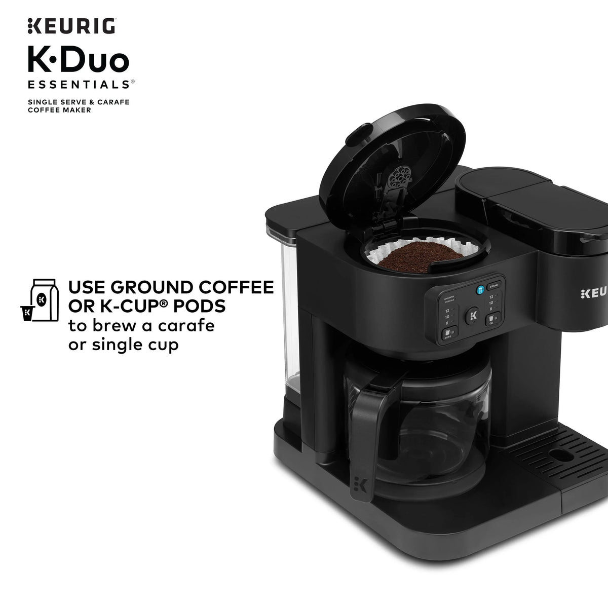 2026 NEW Keurig K-Duo Essentials, Hot & Iced Single-Serve K-Cup Pod Coffee Maker & Carafe, Moonlight Grey