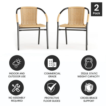 2026 NEW Emma + Oliver Indoor/Outdoor Stacking Rattan Restaurant Patio Chairs, Set of 2, Gray