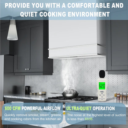 2026 NEW Akicon Range Hood 30 Inch, 600 CFM Ducted Vent Hood, Stainless Steel Box Kitchen Hood with 2 LED Lights, Removable Baffle Filters