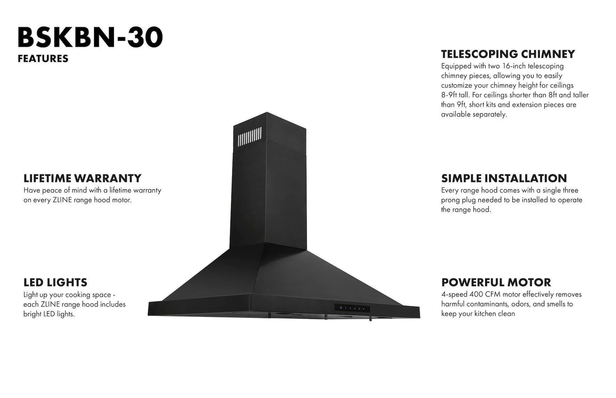 2026 NEW ZLINE 36 in. Wall Mount Range Hood in Black Stainless Steel (BSKBN-36)