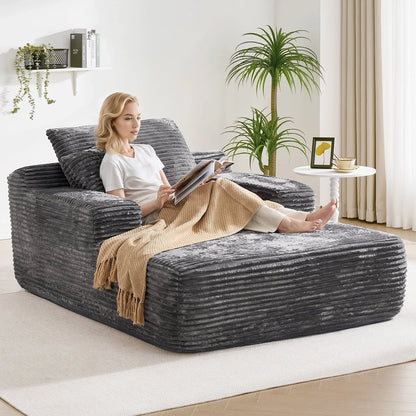 2026 NEW 65" Corduroy Cloud Sleeper Chaise Lounge Chair, No Assembly Sofa Bed with Pillows, Beige