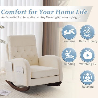 2026 NEW Ktaxon Rocking Accent Chair Glider Reading Chair Comfy Teddy Velvet Upholstered Single Sofa Rocker for Living Room, Nursery, Bedroom Beige