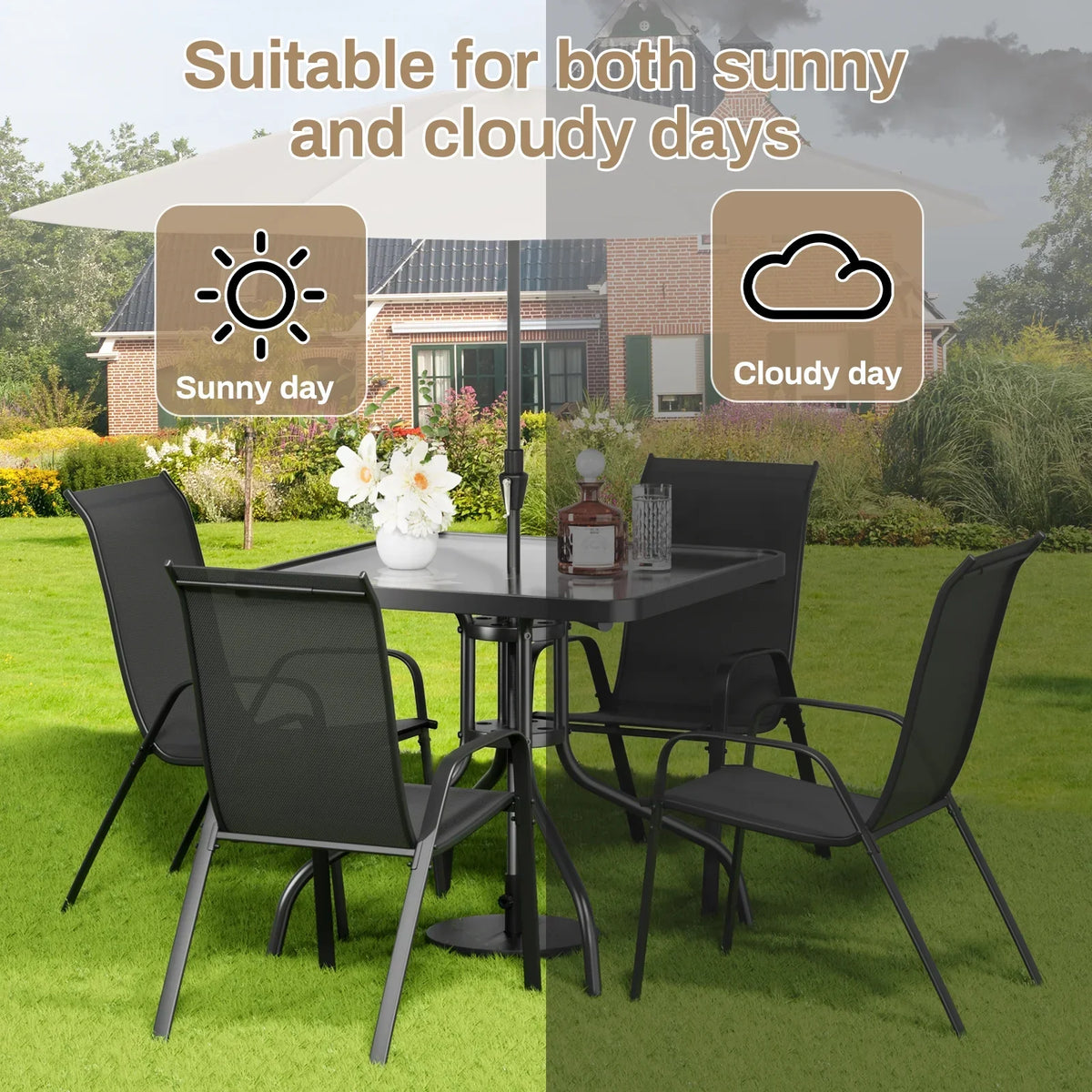 2026 NEW Pirecart 5-Piece Outdoor Patio Dining Table Set with 4 Stackable Textilene Chairs for for Patio, Lawn, Garden, Gray