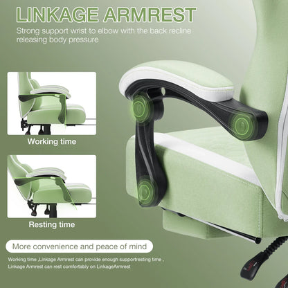 2026 NEW Hoffree Gaming Chair with Massage Fabric Office Chair with footrest for Adults, Ergonomic Gamer Chair with Headrest and Lumbar Support for Office Gaming, 440 LBS