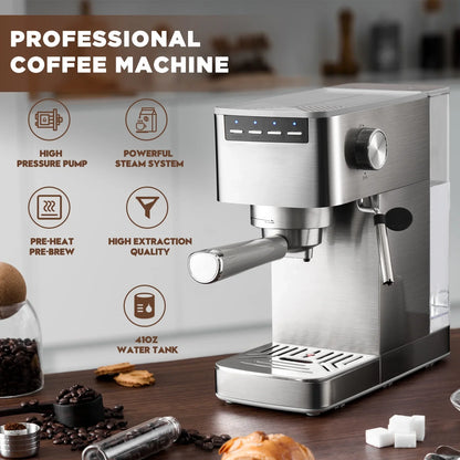 2026 NEW Auertech Espresso Machine Cappuccino Coffee Maker with Milk Frother, Steamer & 41 oz Water Tank, New