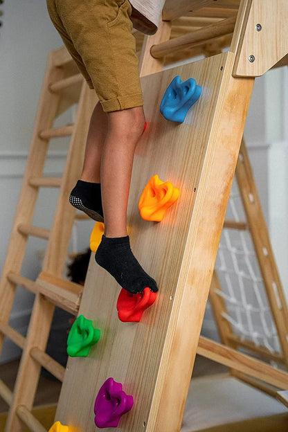 2026 NEW Avenlur Indoor Toddler and Child Indoor Gym Playground Climber - Real Wooden Playset 6-in-1 Slide, Rock Climb Wall, Rope Wall Climbing, Monkey Bars, Swing, Ladder Fun Gym for Children