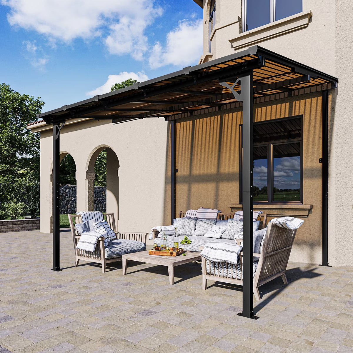 2026 NEW Aoxun 8' x 5' Gazebo for Patio, Gazebo Pergola with Sloped Roof, Grill Gazebo Large Wall-Mounted Heavy Duty Awnings, for Backyard, Deck, Patio
